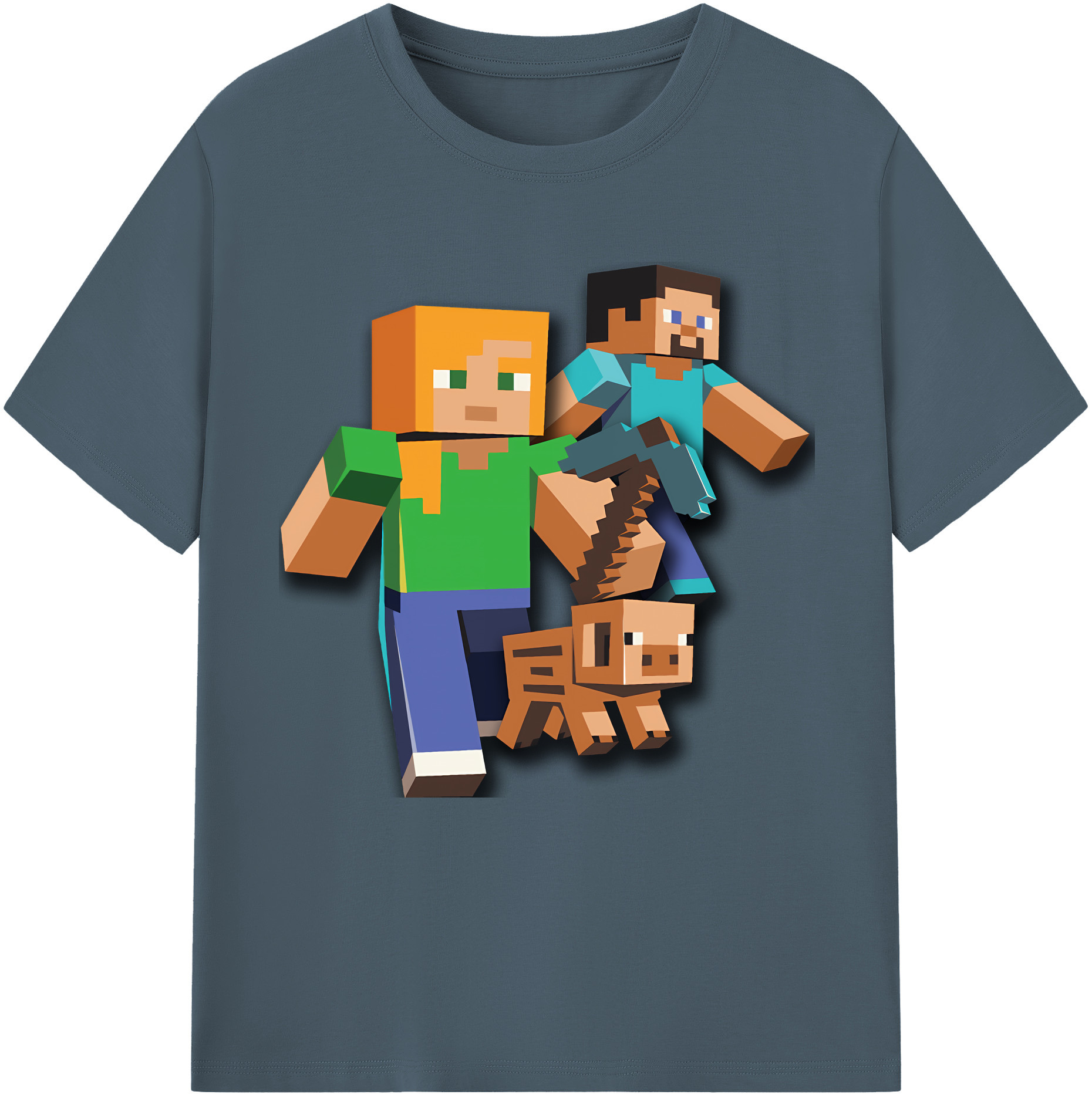 （画像用） マインクラフト ブロックの世界 Minecraft MC Block world 綿100％半袖Tシャツ（フロントプリント）